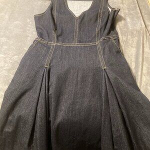 Banana Republic Sleeveless V Neck Denim Dress W/Pockets NWOT Size 12P